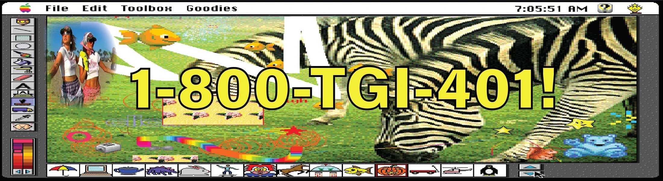 1-800-TGI-401! Retro computer collage with zebra print, stars, and the girls