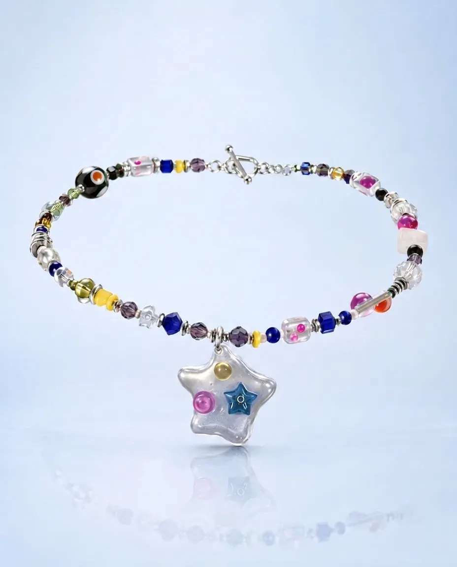 VHS Screen Goopy Star Necklace Beaded view 1