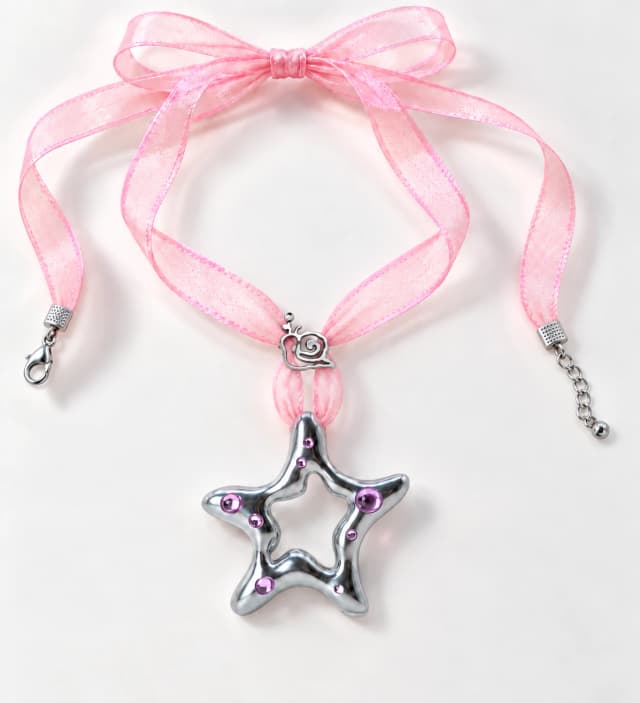 Pink Satin Goopy Star necklace